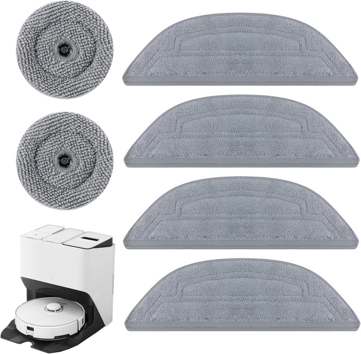 Herbruikbare Dweil Pads - Vloerreinigingsdoeken Robotstofzuiger - Vloeren Schoonmaken - Set van 6 Stuks - 30x9 cm - Grijs