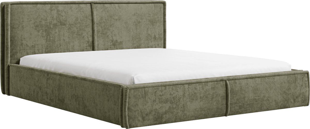 AJE Meubles B.V. Gestoffeerd Bed 04 met Opbergruimte en Hoofdbord 140x200 cm - Olijfgroen (Poso 46)