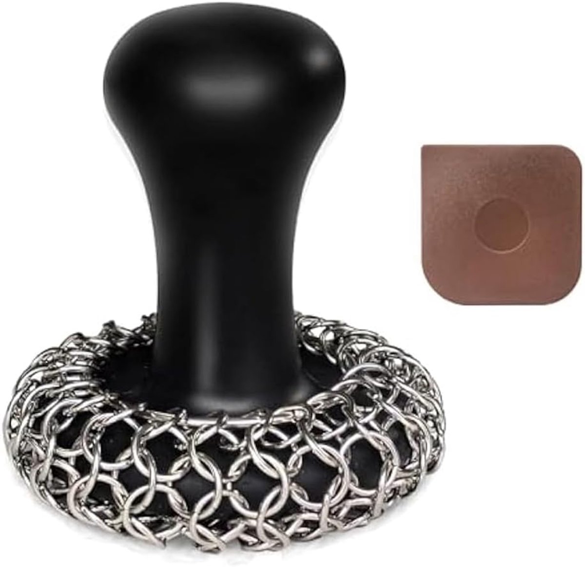 Gietijzeren Pan Reiniger - Kettingmail Schrobber - Pannen Schoonmaken - Ergonomisch Ontwerp - 156 Gram - Zilver