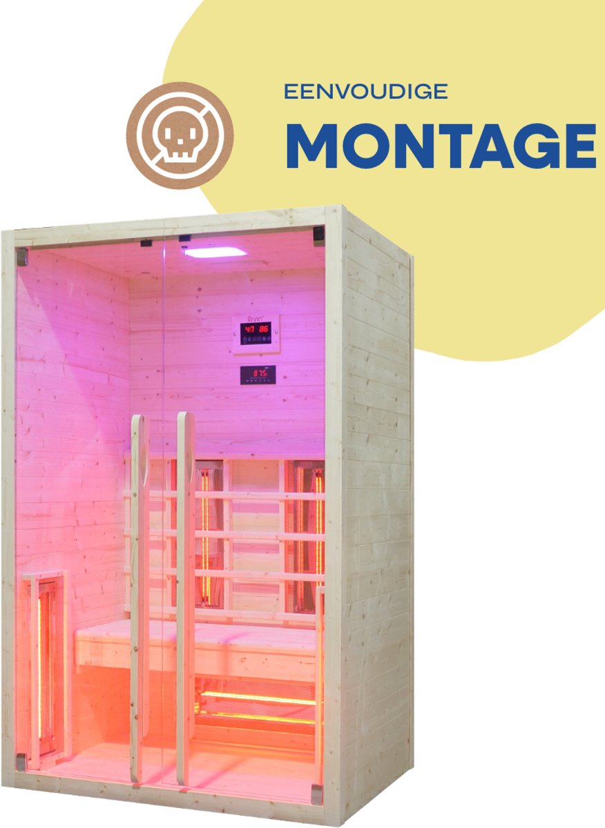 LIVIN Infraroodcabine 2 Persoos - Saunacabines - Sauna Cabine - Full Spectrum Verwarming - Kleurenverlichting - Audiofunctie - 90 x 90 x 190 cm - Espenhout