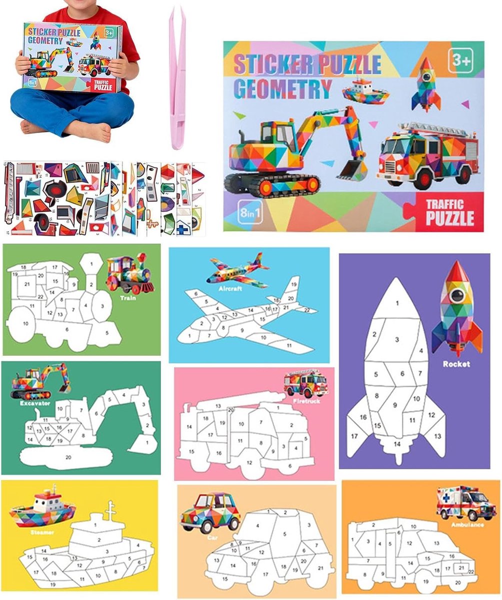 Puzzelboek met Stickers - 3D Collage Kit - Creatief Bezig Zijn - Genummerde Combinatiestickers