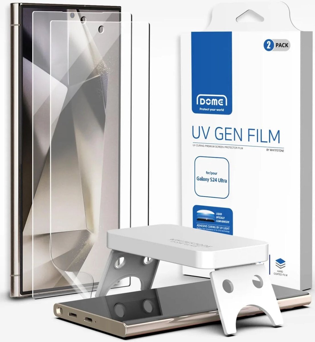 Whitestone UV Gen Screen Protector Geschikt voor Samsung Galaxy S24 Ultra | Folie met UV Lamp | Case Friendly | Fingerprint Friendly | Two Pack