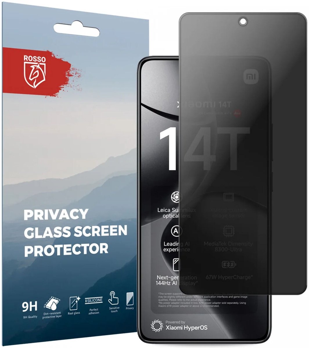 Rosso Privacy Screen Protector Geschikt voor de Xiaomi 14T - 9H Gehard Glas - Case Friendly Tempered Glass - Eenvoudige Installatie