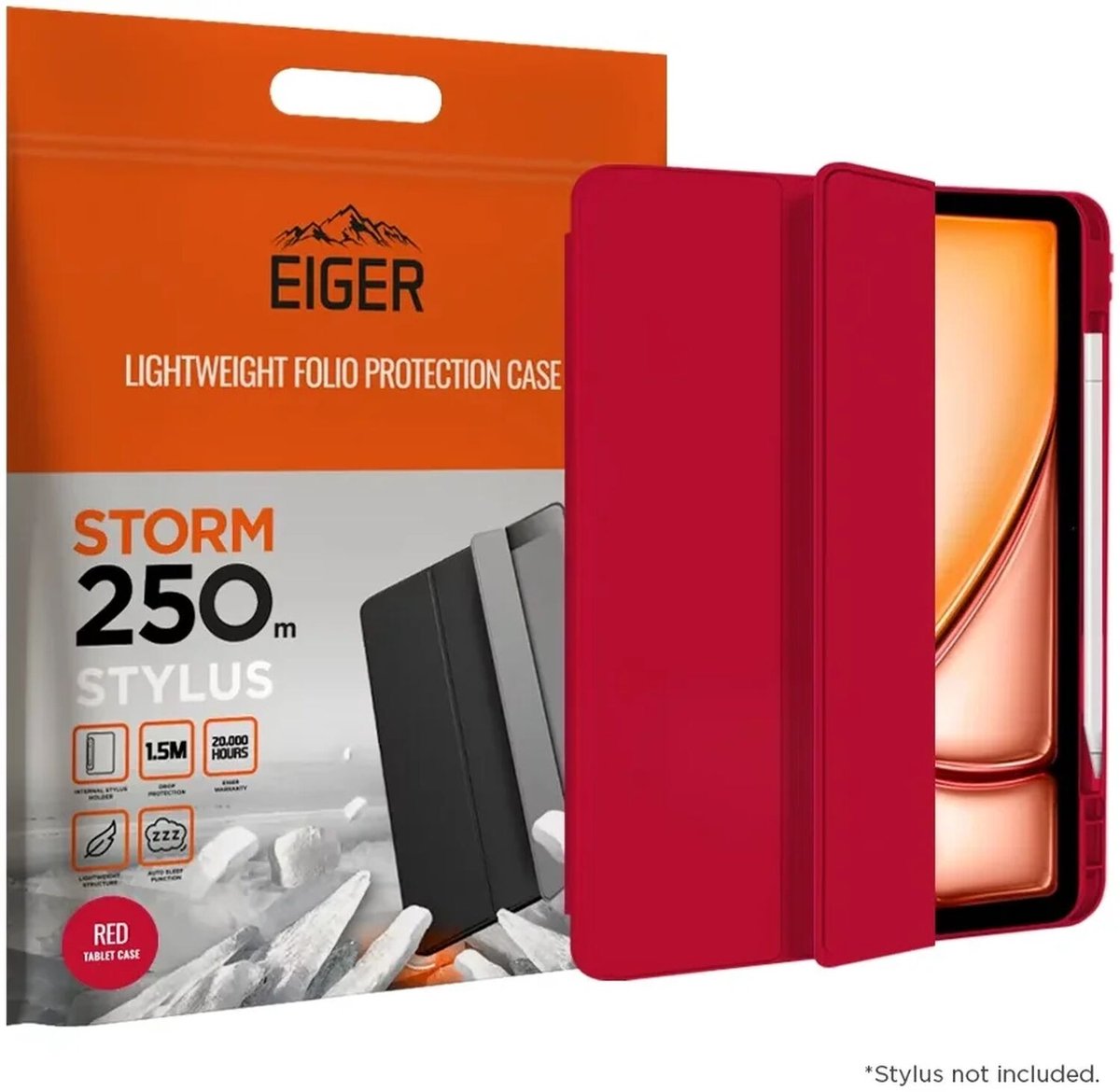 Eiger Storm 250m Stylus Hoes Geschikt voor iPad Air 13 (2024/2025/2026) - Hoes met Penhouder - Met Slimme Sleep / Wake Functie - Rood