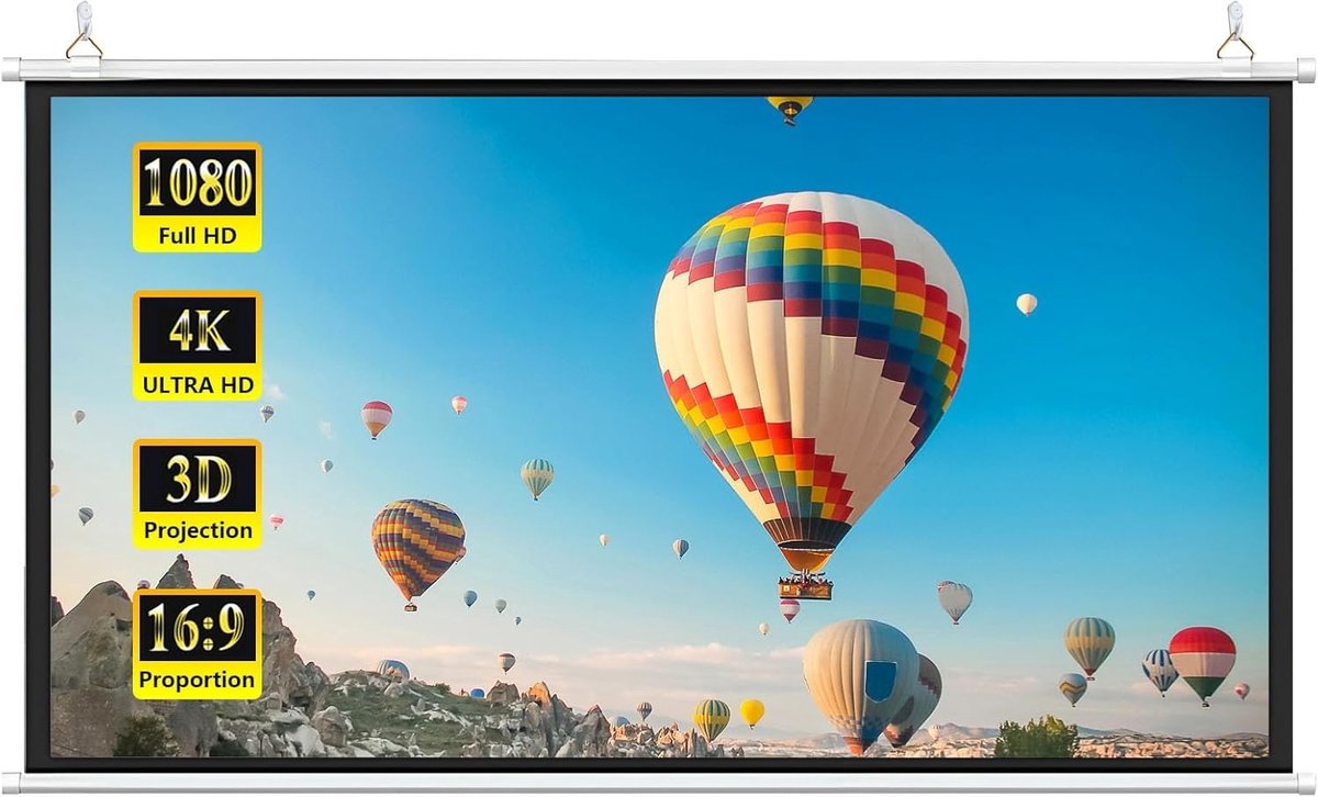 Projectiescherm Handmatig - Projectie scherm muur - Home Cinema Ervaring - 4K HD 160° Kijkhoek - 60 inch 16:9 - Wit