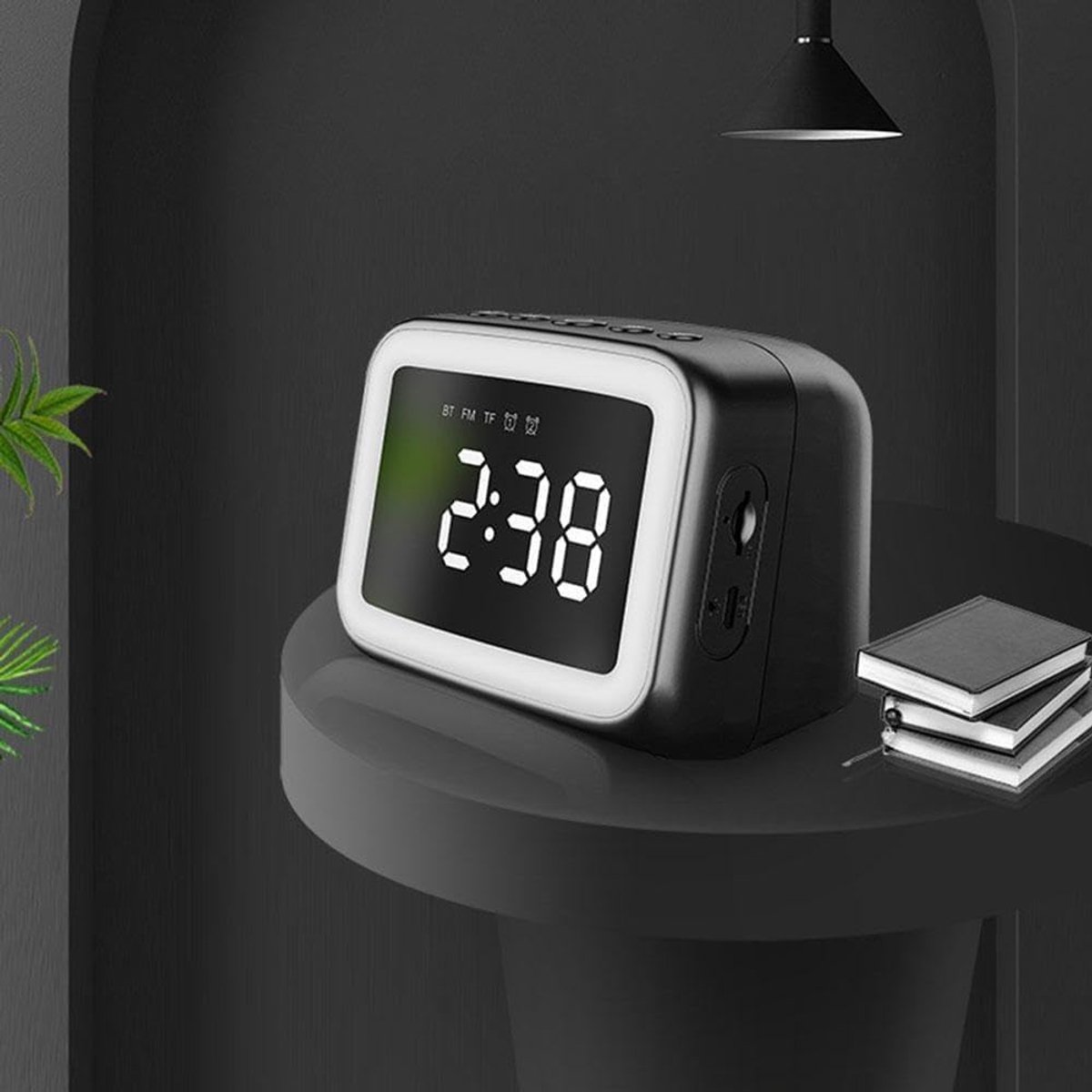 Kinderwekker Bluetooth Speaker - Mini Spiegel Klok - Wakker Worden en Muziek Luisteren - Dimbare Nachtverlichting - 3.5 inch LCD