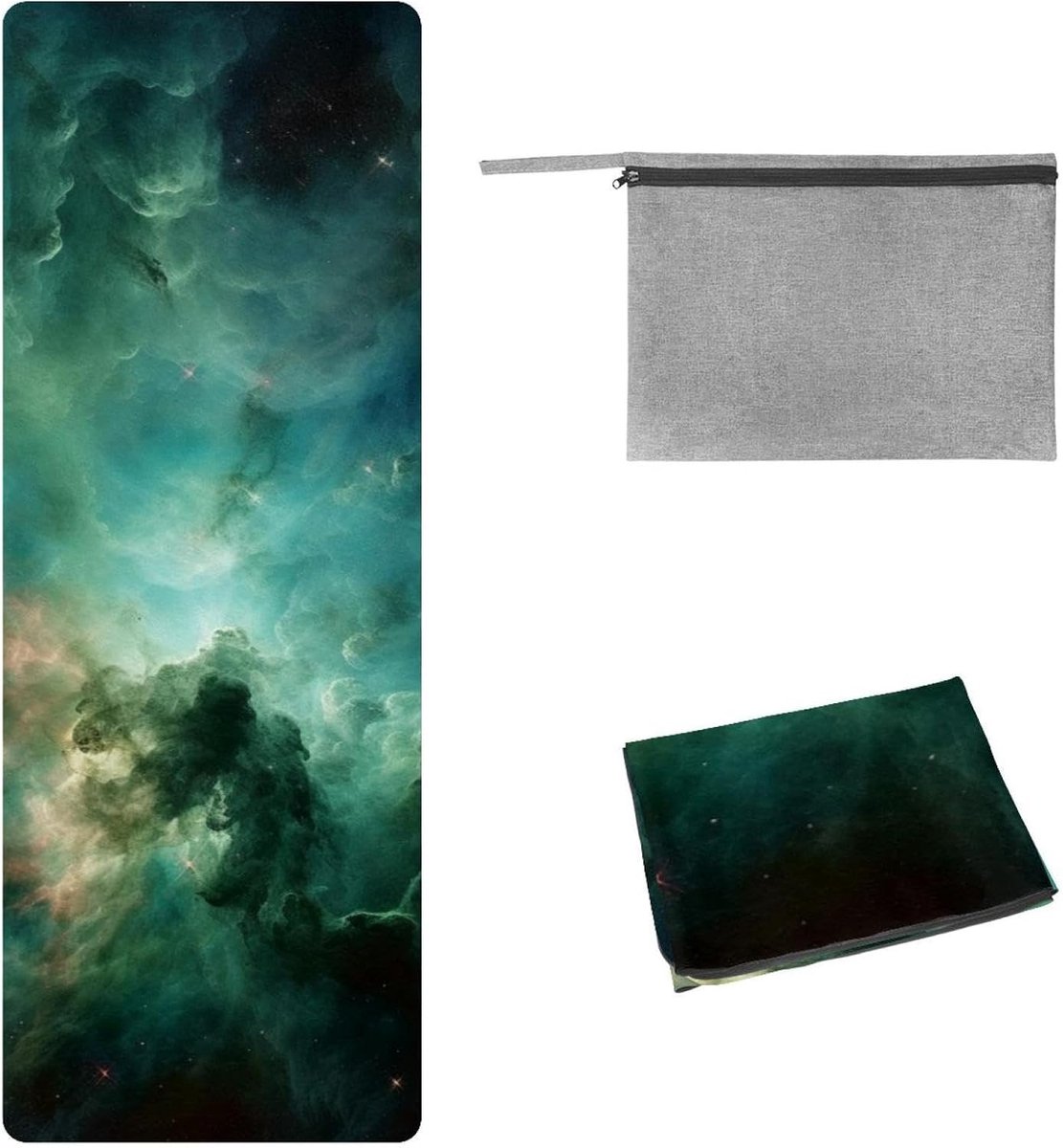 Yogamat handdoek - Antislip doek - Warme yoga - Sneldrogend materiaal - 180 x 60 cm - Groene melkweg