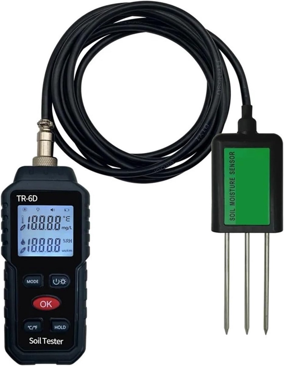 Digitale Bodemtester - Bodem Analyse Apparaat - Planten Groei Optimaliseren - 4in1 Functionaliteit - 2.54 cm - Zwart