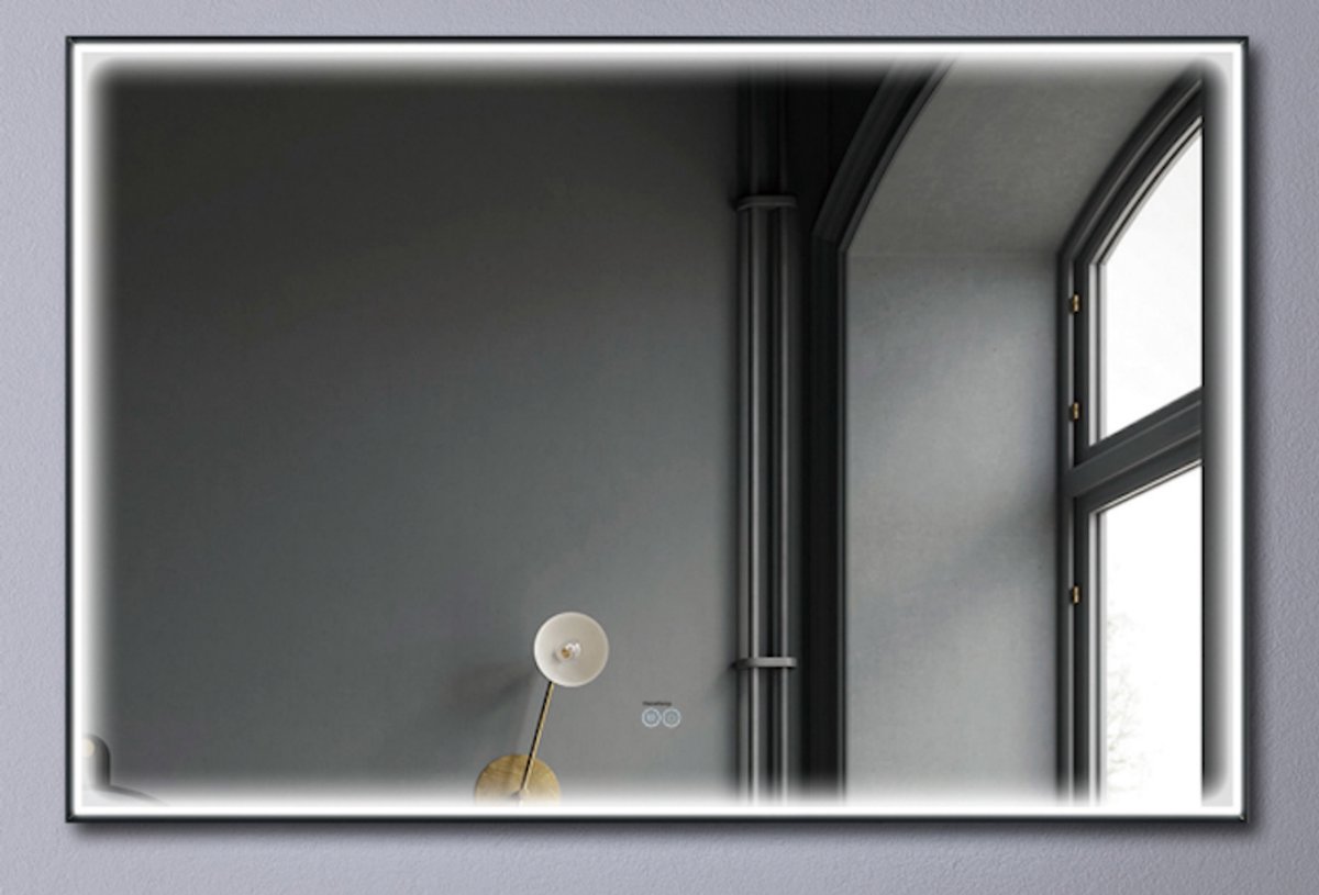 LINEA UNO - Torve 80 x 60 - Mat zwart - Spiegel - Rechthoek - Zwart - LED-verlichting (dimbaar) - Anti-condens - 301653