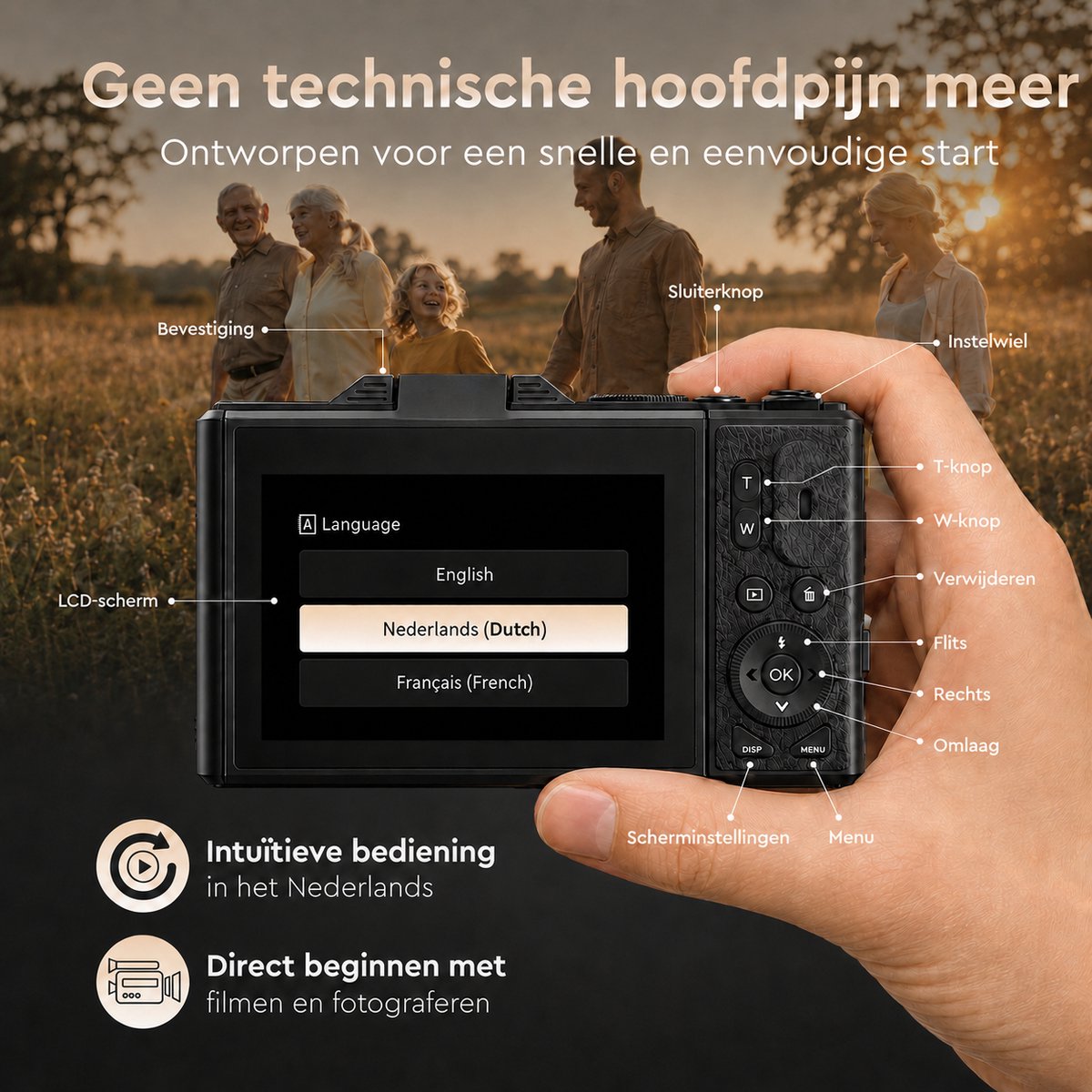 K&L - 5K 75MP - 18X Zoom - 64GB SD - WiFi - 3.0" UHD-display - mic-poort - Fotocamera - Compact Camera - Vlog Camera – foto 4