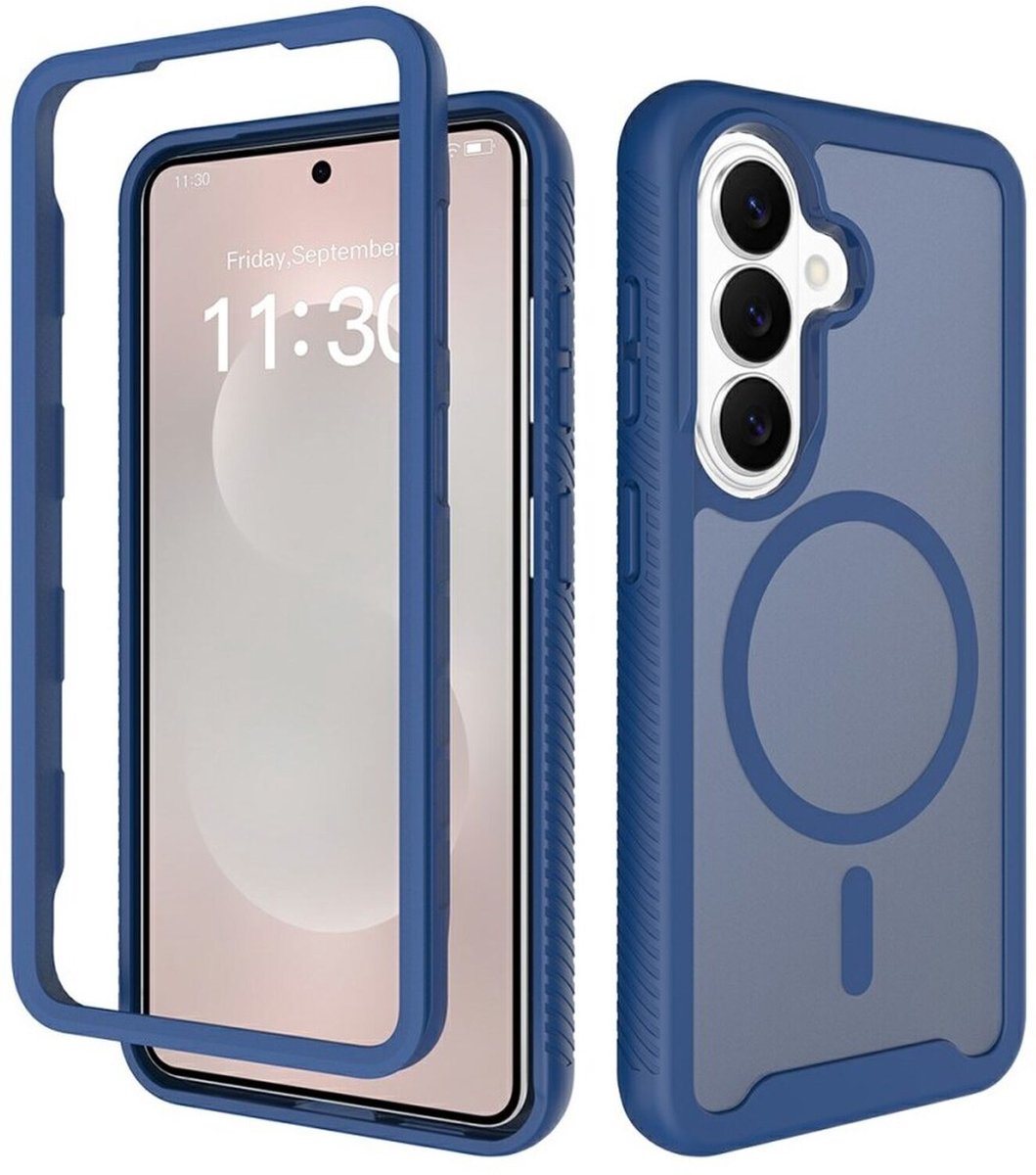 Hoesje met Ingebouwde Screenprotector Geschikt voor Samsung Galaxy S26 - Compatibel met MagSafe / Qi2 - Full Protect - Schokbestendige Beschermhoes - Case Transparant Blauw
