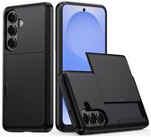 Étui avec Porte-cartes Slider Adapté pour Samsung Galaxy S26 Plus | Couverture arrière Porte-carte Dos | Porte-cartes pour deux cartes | Noir