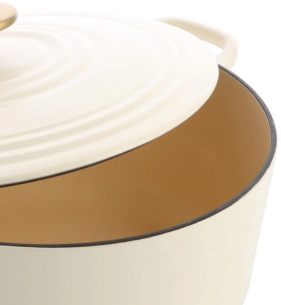BK Bourgogne Braadpan Gietijzer 28cm/6.7l - inductie braadpan - gietijzeren braadpan - ovenbestendig tot 230 graden - deksel met druipringen - wit geëmailleerde binnenkant - Cream White