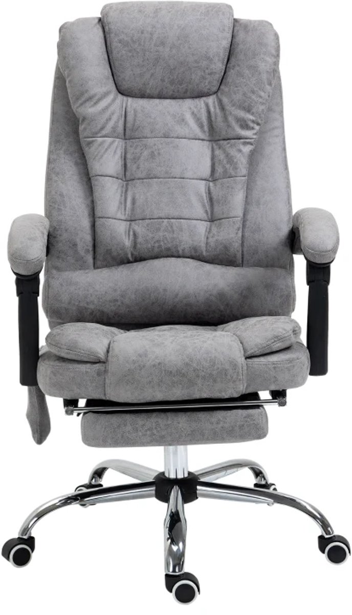 Ergonomische Bureaustoel met 6 Massagepunten - Massagestoel - In Hoogte Verstelbaar - 360° Draaibaar - 135° Kantelbare Rugleuning - met Voetensteun & Verwarmingsfunctie - Kantoorstoel - Gamestoel - Volwassenen Stoel - Computerstoel - Grijs
