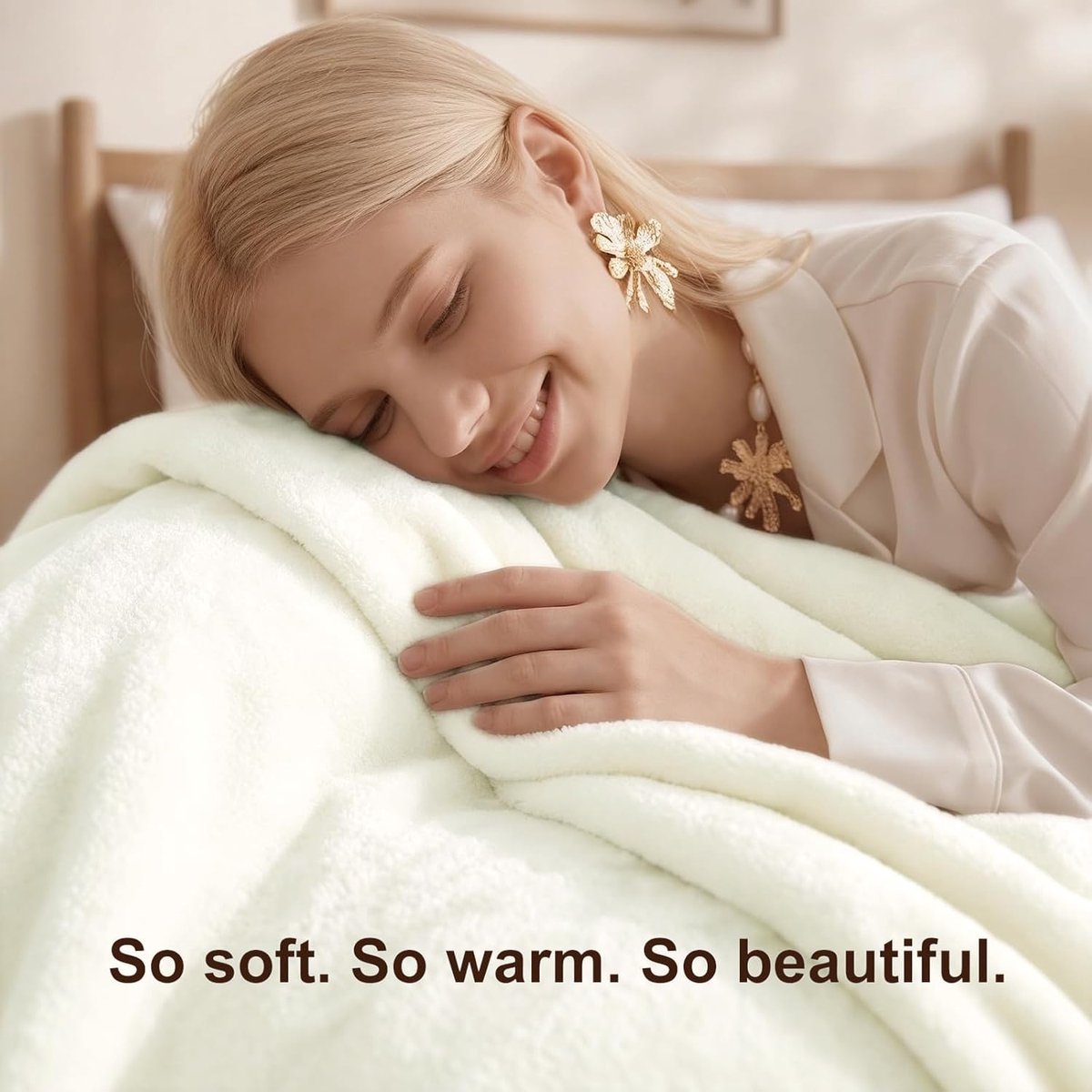 SnelShoppen - WAVVE Fleece Deken 130x150 cm - Extra Zachte Warme Plaid & Knuffeldeken, Lichtgewicht & Machinewasbaar, Anti-pilling, Crème, Perfect voo