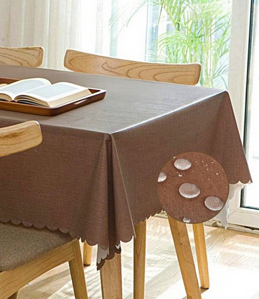 Waterdichte PVC Tafelkleed in Effen Kleur, Olie- en Spatbestendig, Perfect voor Buitenfeesten en Binnengebruik (140x220cm, Bruin)