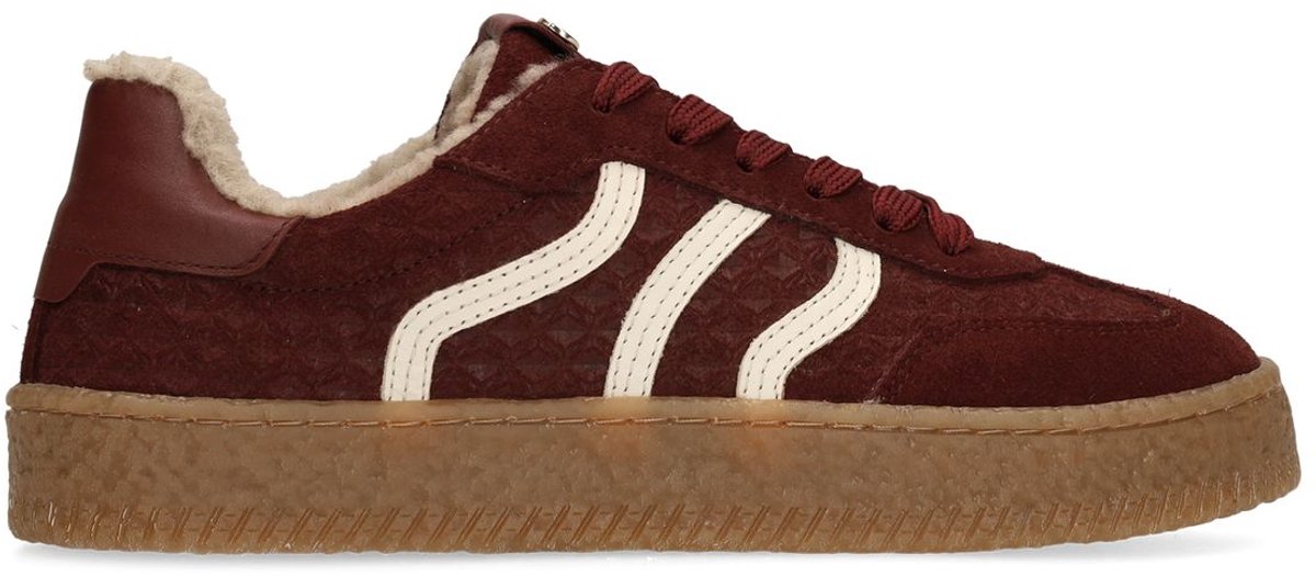 No Stress - Dames - Burgundy suède sneakers met bontvoering - Maat 36