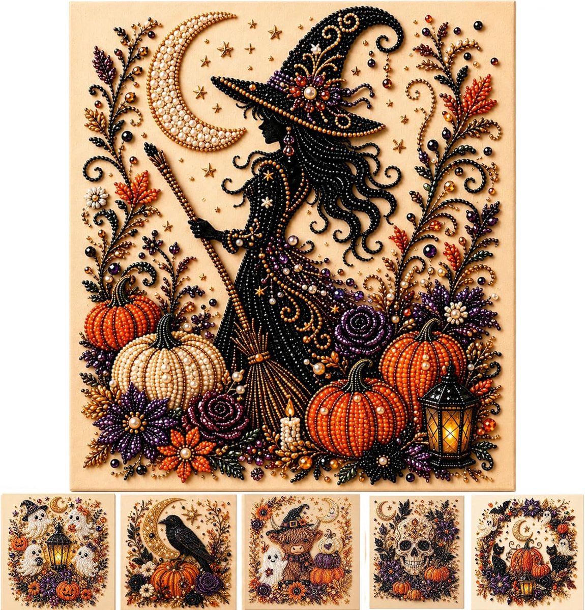 Halloween decoratie - Halloween Diamond Painting diy Kit - Herfstdecoratie voor aan de muur - Knutselpakket voor Volwassenen en Beginners - Voor het feestdiner - 20 x 20 cm - 1 Stuks - E