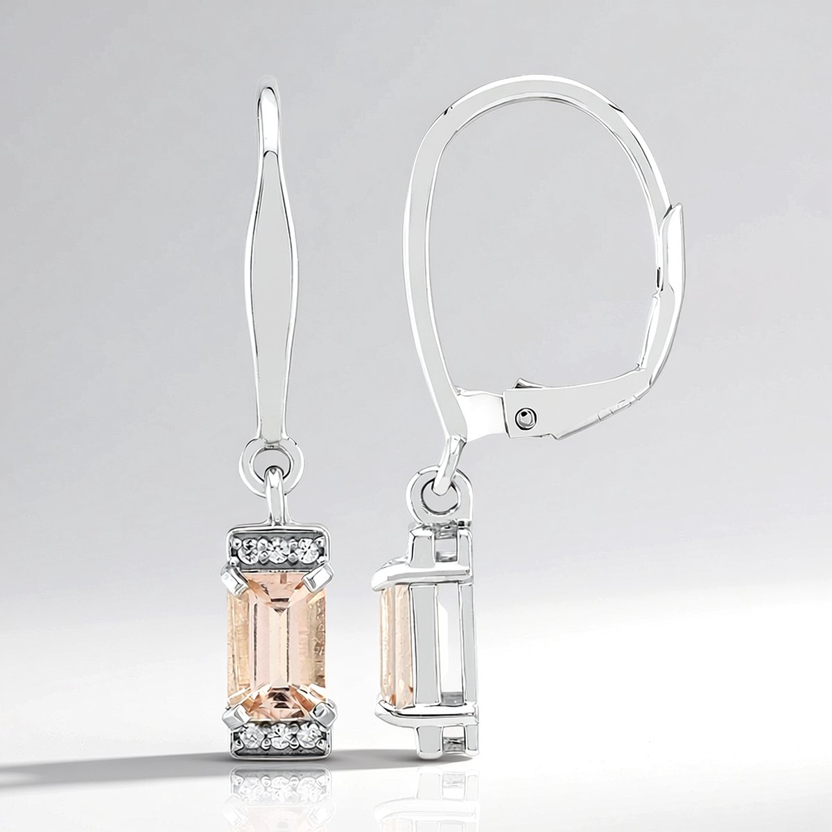 Cavill - Zilveren Oorbellen - 925 Sterling Zilver, Platina-geplateerd - 0,97ct Braziliaanse Morganiet - Cambodjaanse Zirkonen - Elegant & Luxe