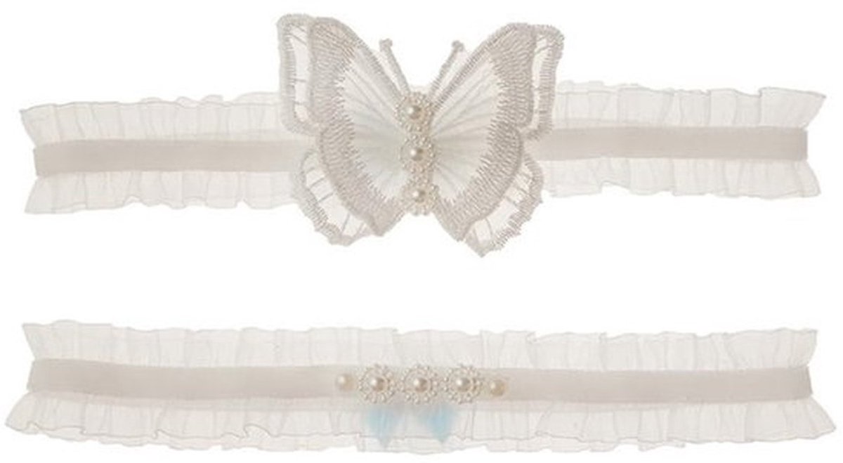 Kousenband Bruiloft - Bruidskousenband - Witte Kant/Parels - 2 Stuks - Geschikt voor Dames/Meisjes - Dijbeenomtrek 40-60 cm - Bruidsaccessoire
