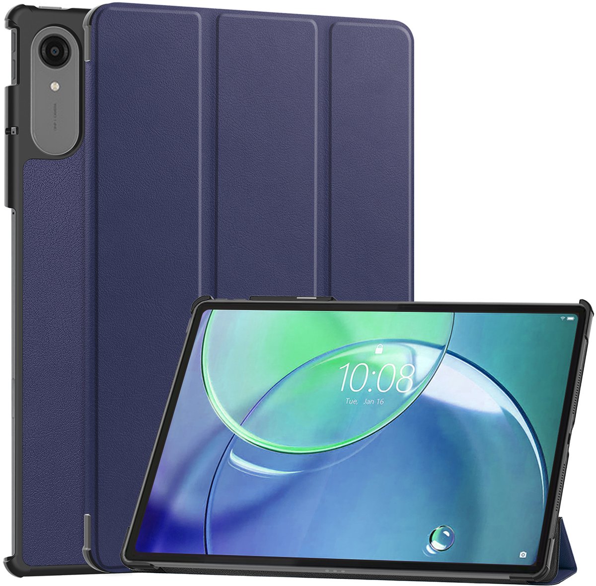 Hoesje - Geschikt voor Lenovo Idea Tab Pro Gen 2 - Dun & Stevig - Hardcover Book Case - Trifold Bookcase Hoes - Hard Cover - Tablethoes - Donkerblauw
