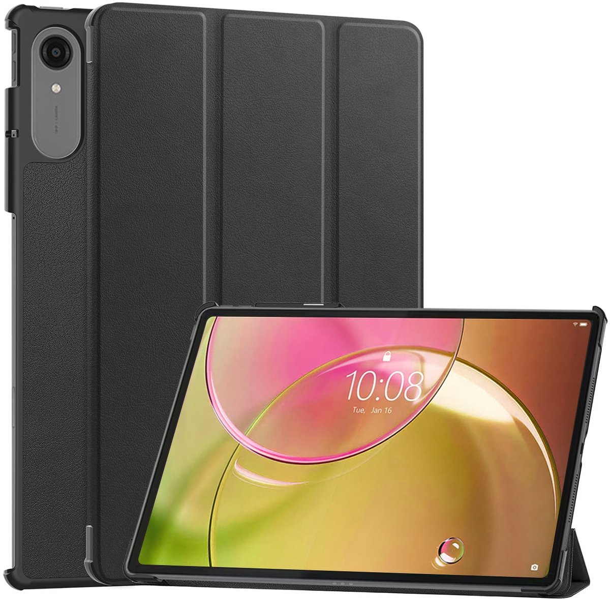 Hoes - Geschikt voor Lenovo Idea Tab Pro Gen 2 - Dun & Stevig - Trifold Bookcase - Hard Cover - Hardcover Book Case - Tablet Hoesje - Zwart