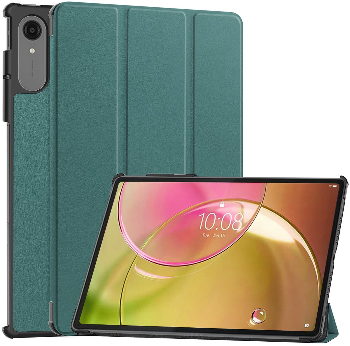 Hoes - Geschikt voor Lenovo Idea Tab Pro Gen 2 - Dun & Stevig - Trifold Bookcase - Hard Cover - Hardcover Book Case - Tablet Hoesje - Donkergroen