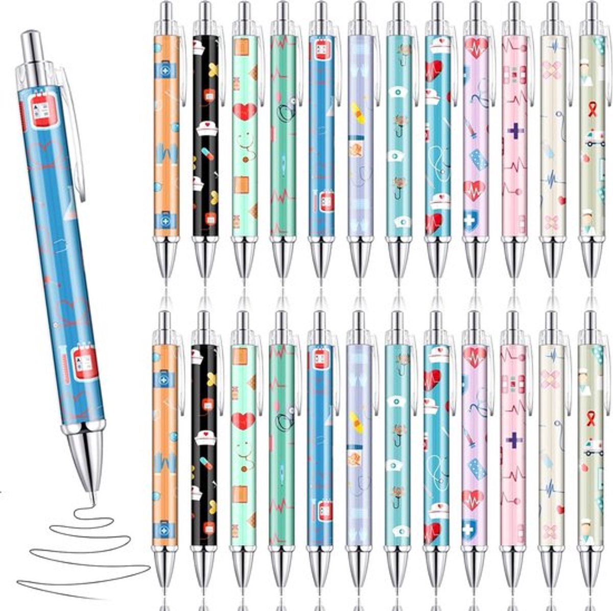 Kleurige balpennen met cartoonontwerpen, 24 stuks, ideaal als cadeau voor verpleegkundigen, artsen en studenten