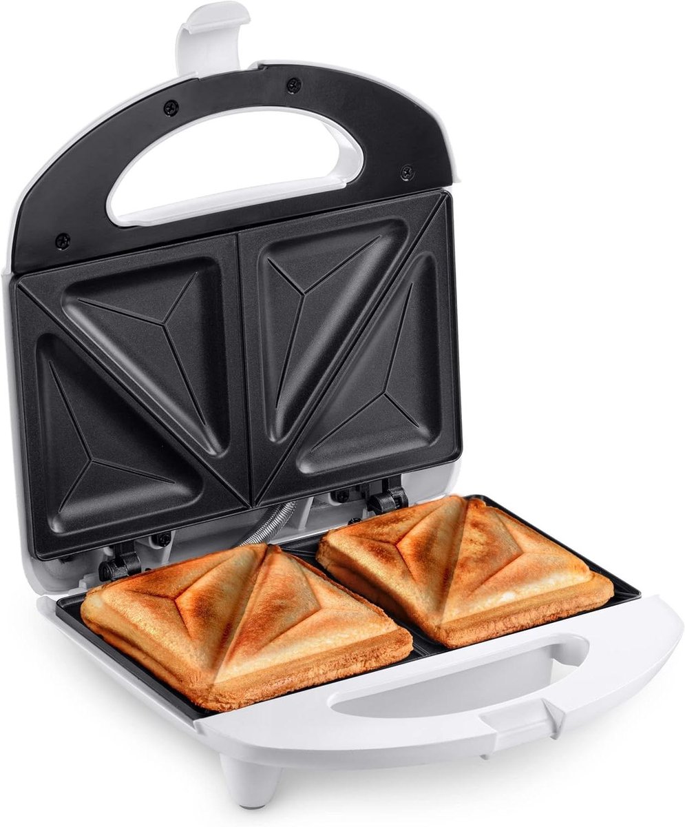 Sandwichmaker - Tosti Apparaat - Snelle Lunch - Non-stick Platen - 750 Watt - Zilver