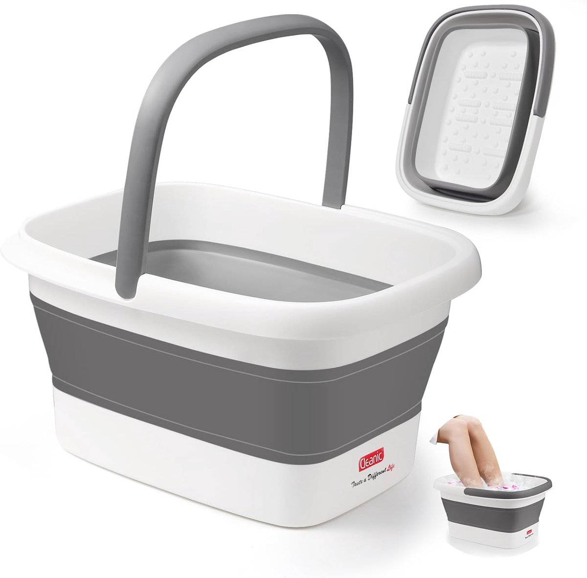 Voetbad met massage - Opvouwbaar - Grijs - Ideaal voor thuis en op reis - ShopVlot