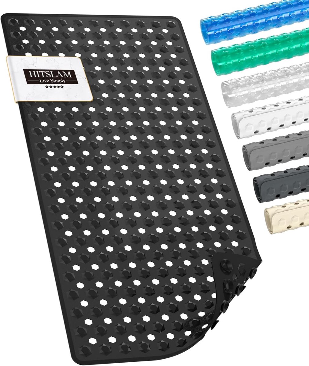 SnelShoppen - HITSLAM Badmat Antislip 89 x 40 cm - BPA-vrij, Schimmelbestendig, Machinewasbaar, Sneldrogend, Makkelijk te Reinigen, Zwart, Voor Badkam