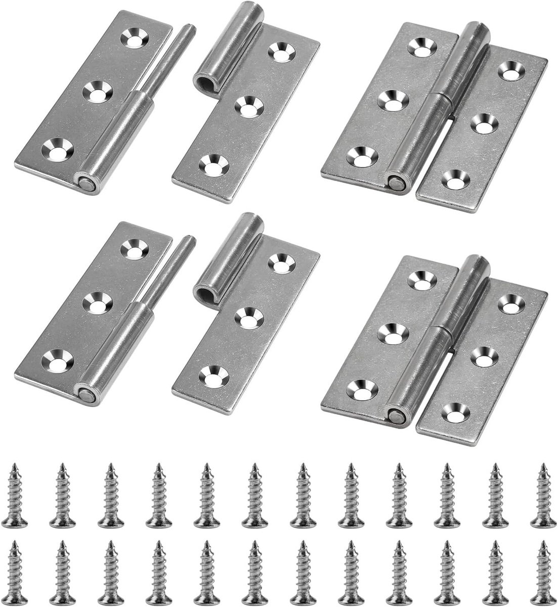 Verwijderbare deurhengsels 4 stuks, 7.5 x 5 cm, roestvrij staal 304, grijs, wandmontage, duurzaam en stevig