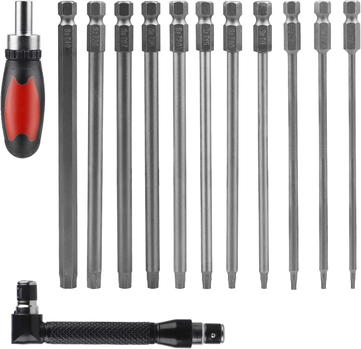 Torx Schroevendraaierset met 10 Stuks Torx Bits en 2 Schroevendraaiers van S2 Staal voor Precisiewerk en Onderhoud
