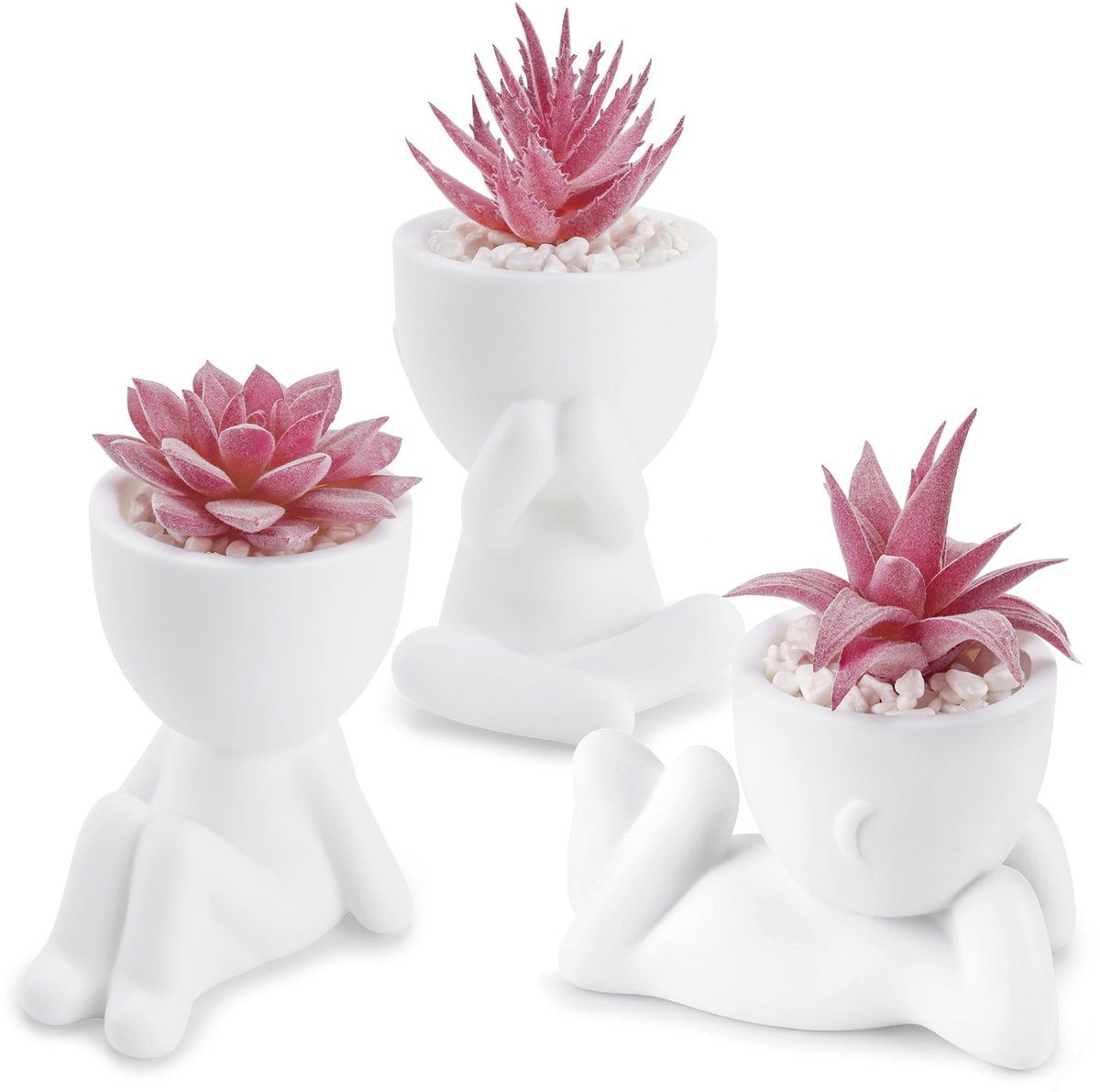 SnelShoppen - Set van 3 Nep Vetplanten Kunstmatige Kamer Kantoor Bureau Decor voor Vrouwen Roze - Perfecte Planten voor Thuis en Werkplek