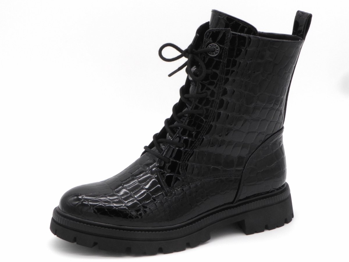 Marco Tozzi Dames Veterboot - 25207-068 Zwart Lak - Maat 41