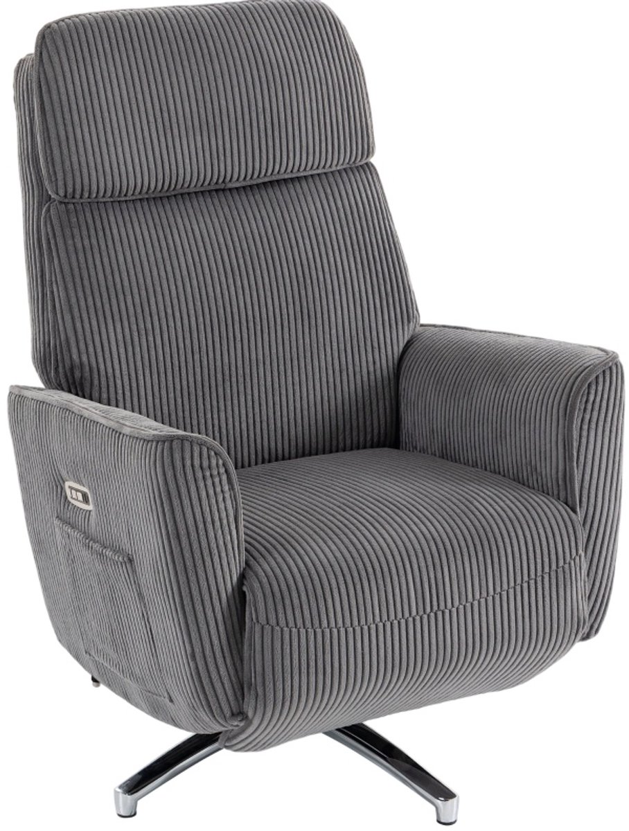 STILVORA Relaxfauteuil 93 x 57 x 59 cm - Elektrisch Verstelbaar Met 2 Motoren En 360 Graden Draaibaar - Voor Woonkamer - Stof Donkergrijs