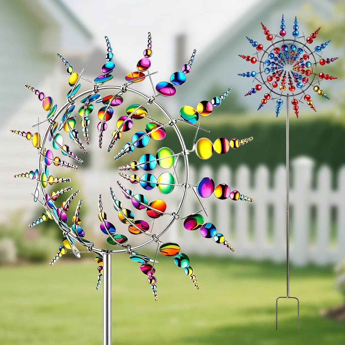 3D windmolen 30 cm - metalen tuinversiering - 360° dual rotoren - unieke bewegende kunst voor de tuin - ShopVlot