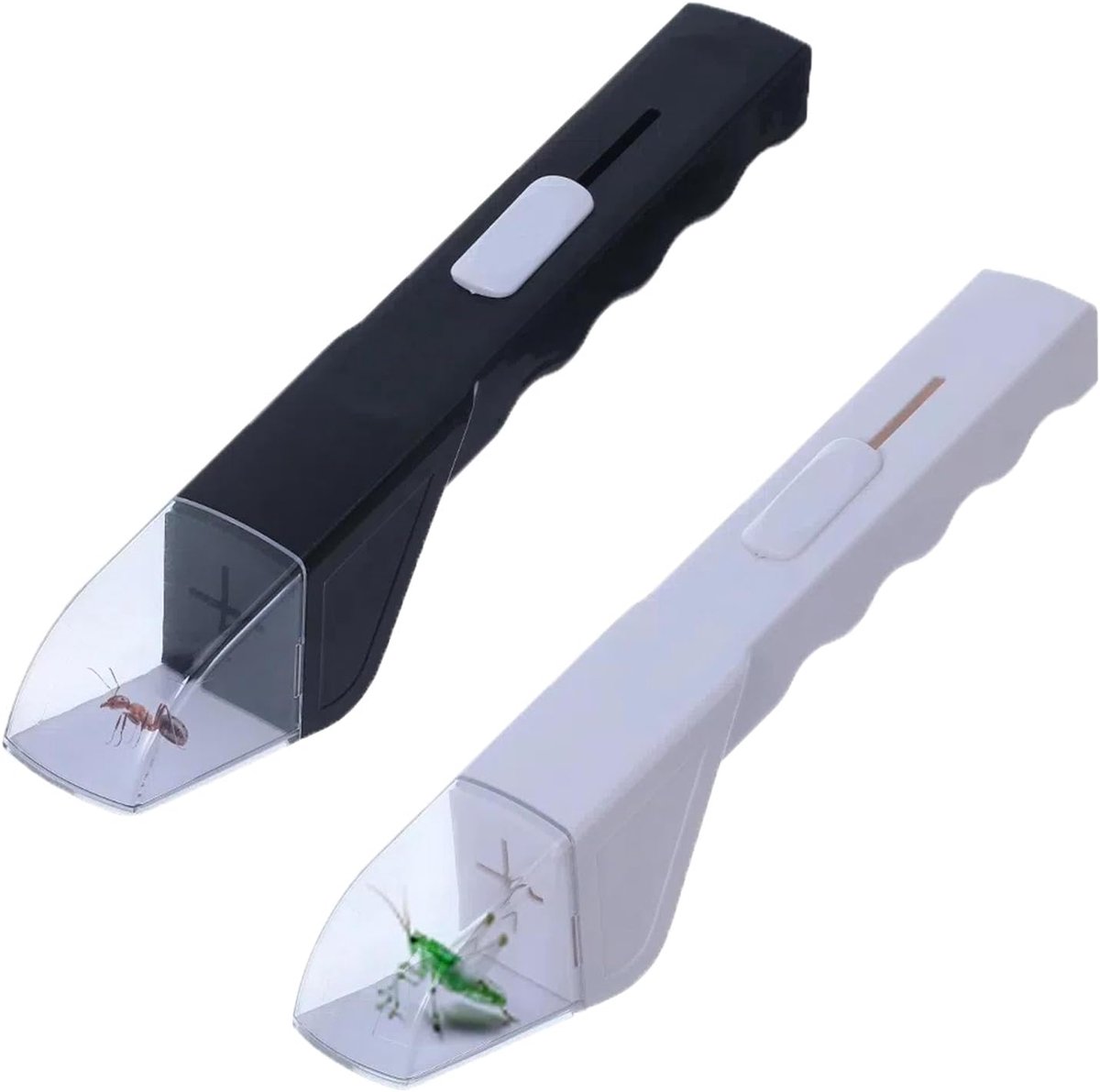 Set van 2 handzame insectenvallen - Insectenobservatiebox voor buiten - Spinnenval - Insectenverzamelaar met transparante opvangbak - Voor het vangen en observeren van levende insecten - Geschikt voor buitenactiviteiten - Zwart/Wit - 27*4,5*5.5 cm