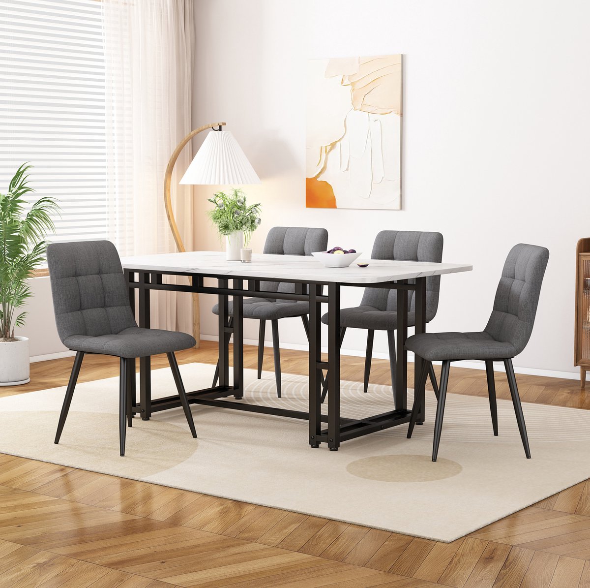 COVREO Eettafel set 120x70 cm grijs, MDF en metaal met 4 stoelen