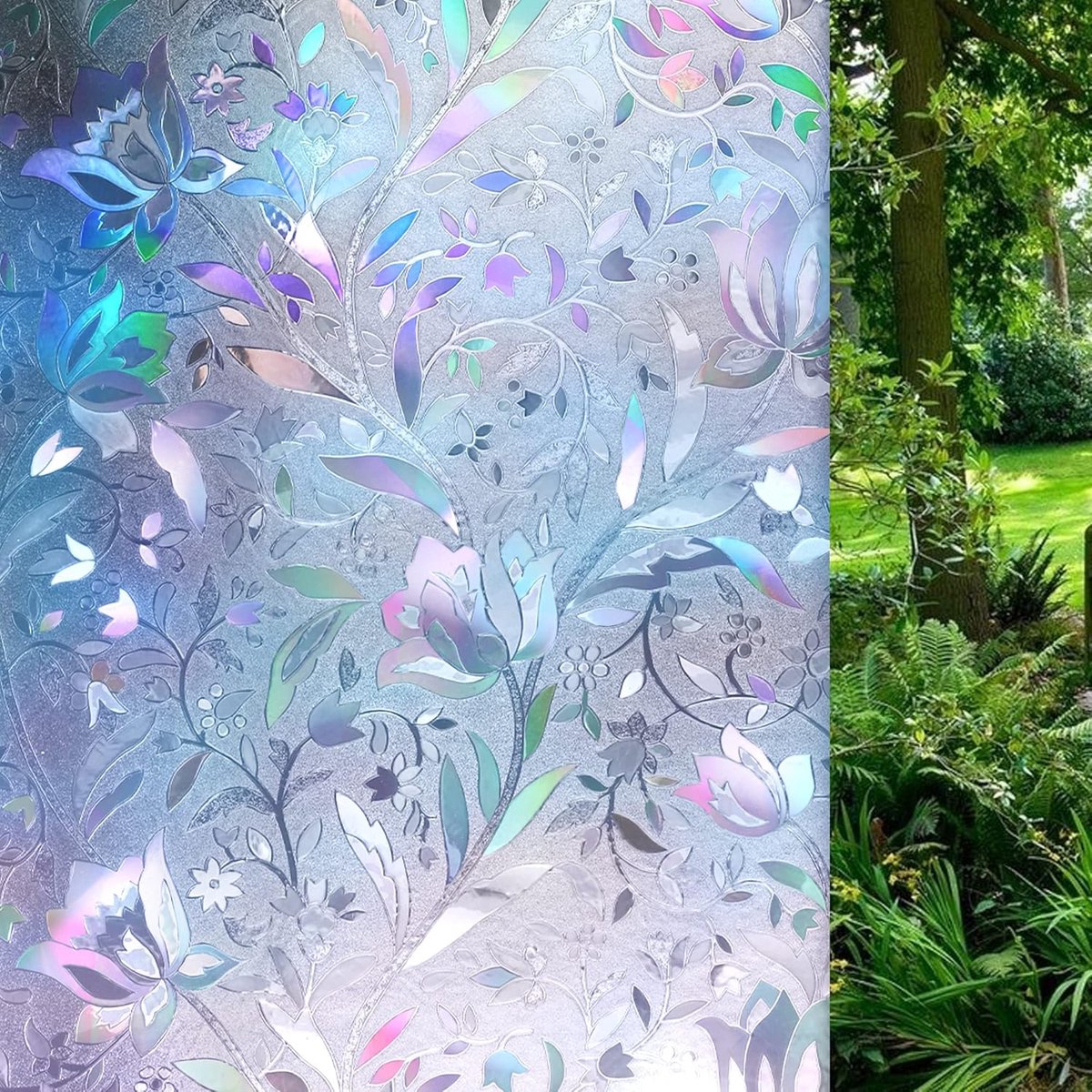 SnelShoppen - Privacy-raamfolie 3D-glas-in-loodfolie - Statische hechting - Niet-klevende regenboogdecoratiefolie - 60 x 200 cm - Perfect voor woonkam