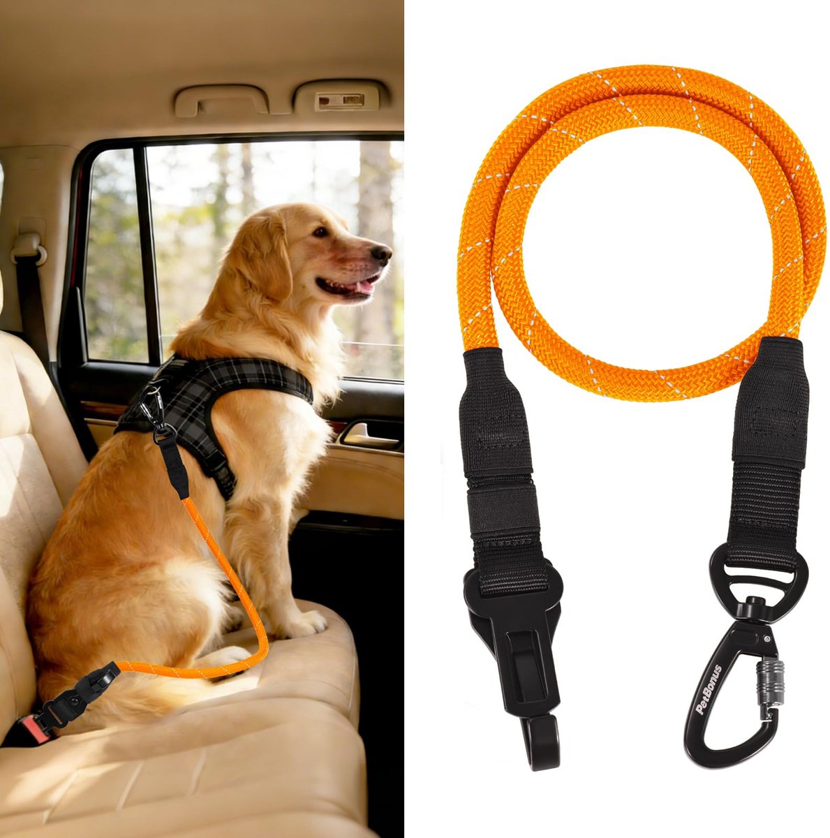 SnelShoppen - Hondenveiligheidsgordel voor Auto, Touw-Hondenauto met Heavy-Duty Gespen en Karabijnhaak voor Kleine, Middelgrote en Grote Honden, Veili
