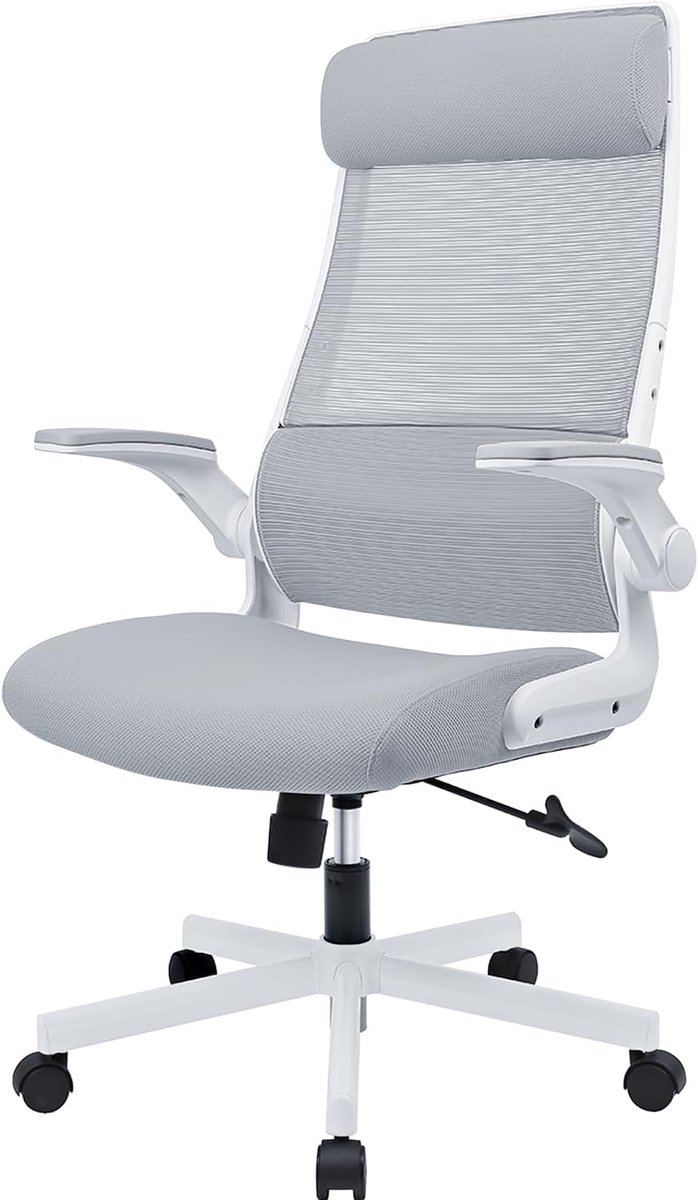 SnelShoppen - Ergonomische Bureaustoel met Verstelbare Hoofdsteun, Mesh, Inklapbare Armleningen, Lendensteun, Kantelfunctie, EN 1335, Comfortabele Man