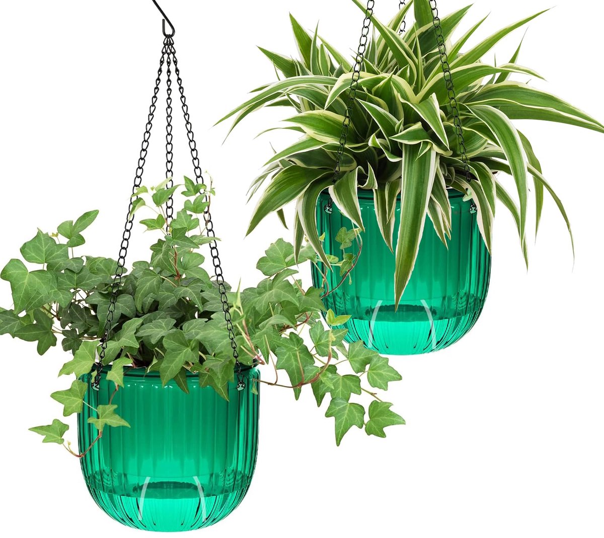 SnelShoppen - 2 Stuks Hangende Bloempotten, Zelfwaterend, Binnen en Buiten, Groene Plantenpotten met Efficiënt Afwateringssysteem voor Tuin, Balkon en