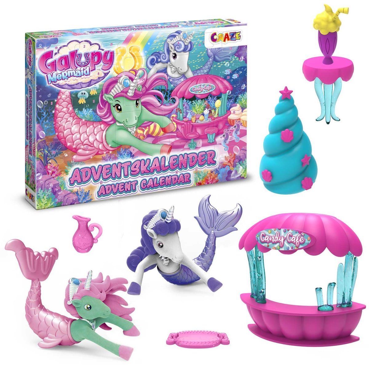 SnelShoppen - Adventskalender GALUPY Unicorn Glitterpaarden, Kerstkalender voor Meisjes met Speelgoed en Leuke Inhoud, Perfect voor Feestdagen, Glitte