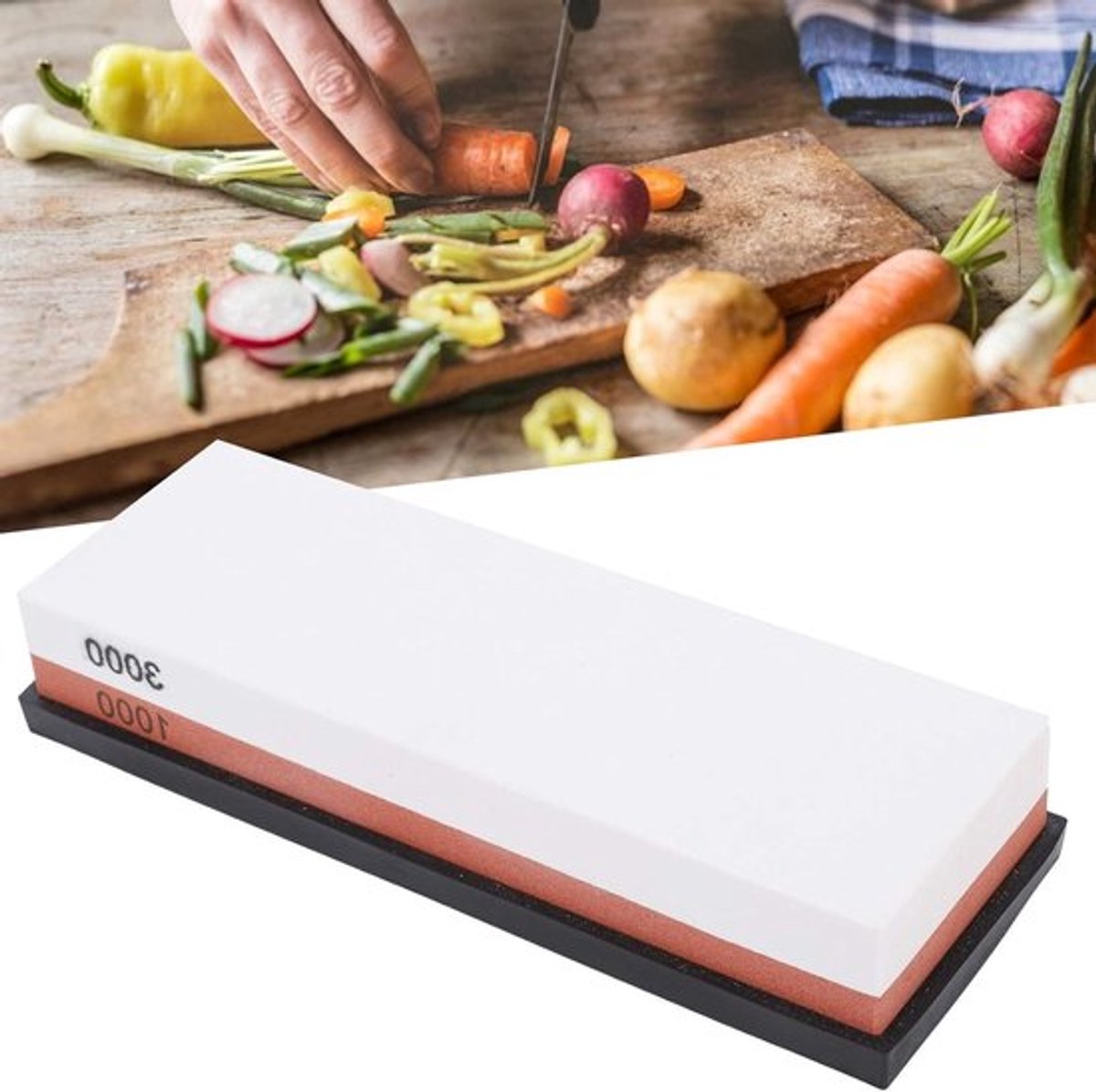 1000/3000 Grit Slijpsteen voor Keukenmessen - Dubbelzijdige Wetsteen met Antislip Basis voor Optimaal Snijden