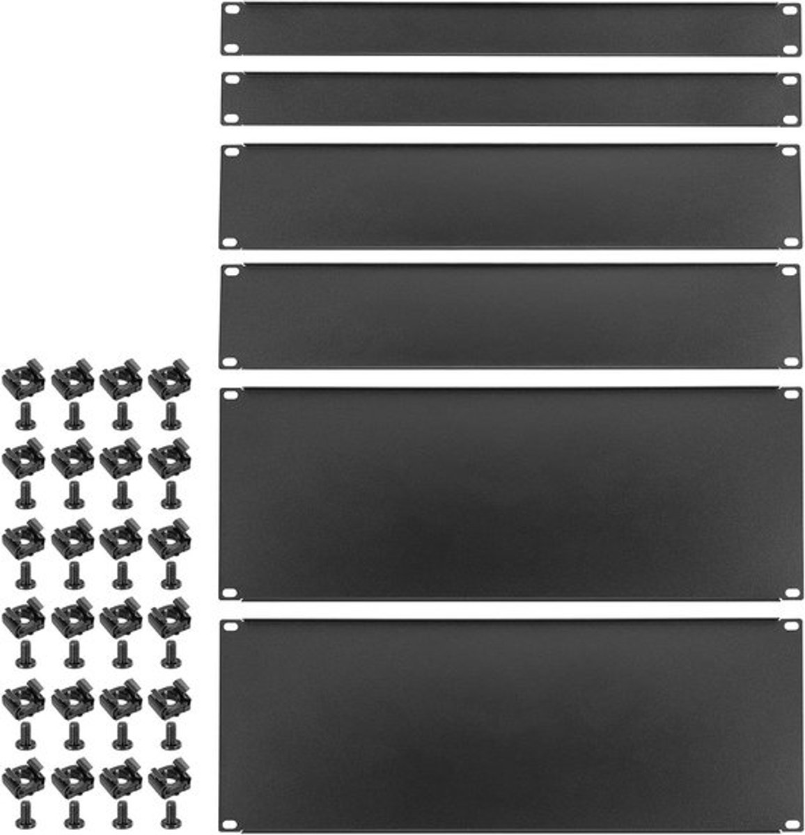 Leeg paneel metaal rackmount 1U, 2U, 4U - 19 inch invulpaneelkit voor serverrack en behuizing, zwart, 2 sets