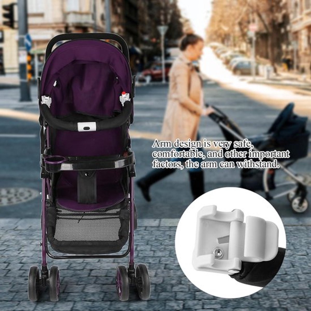 Universele armleuning voor kinderwagen, open ontwerp, 32-42 cm frame, zwart
