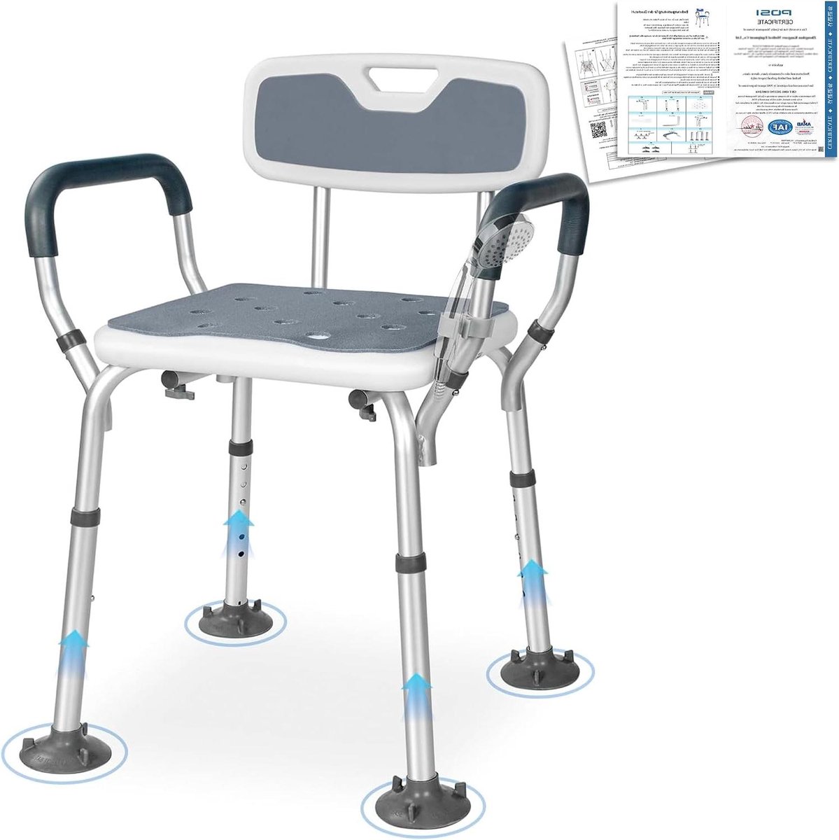 Douchestoel - Badkruk - Comfortabel Douchen - In hoogte verstelbaar - 136 kg capaciteit - Grijs