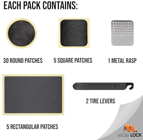 Fietsband Reparatie Kit - Lekke Band Pleisters - Onderweg Repareren - Zelfklevend Glueless - 40 Stuks - Zwart — afbeelding 4