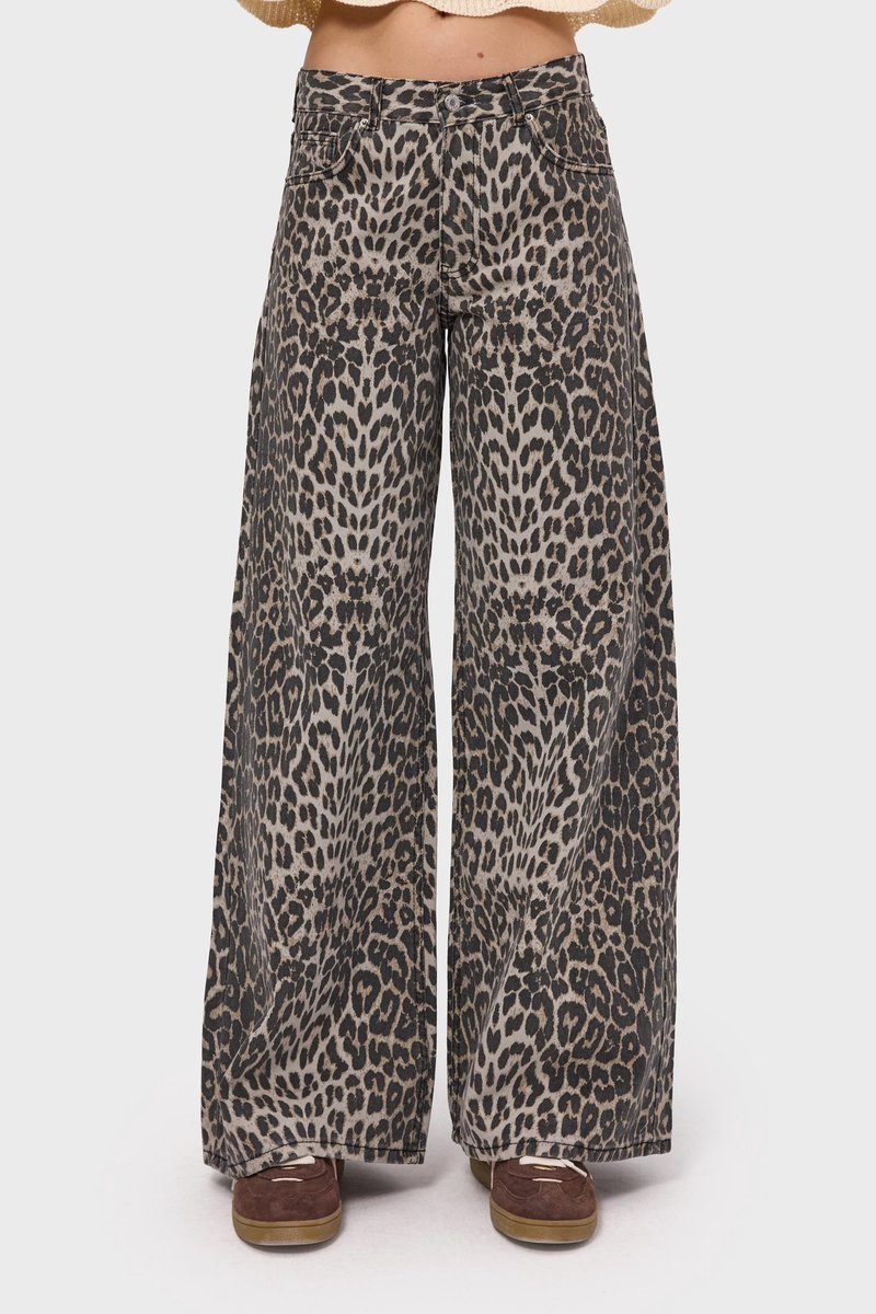 It's Basic - LEOPARD PALAZZO MID RISE JEANS